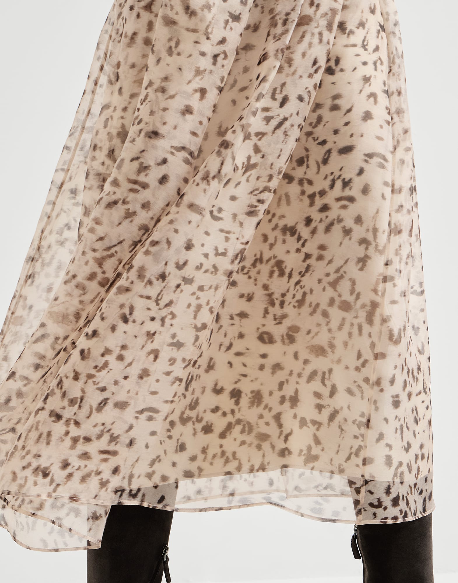 Falda Pleated en organza Lynx Print de seda