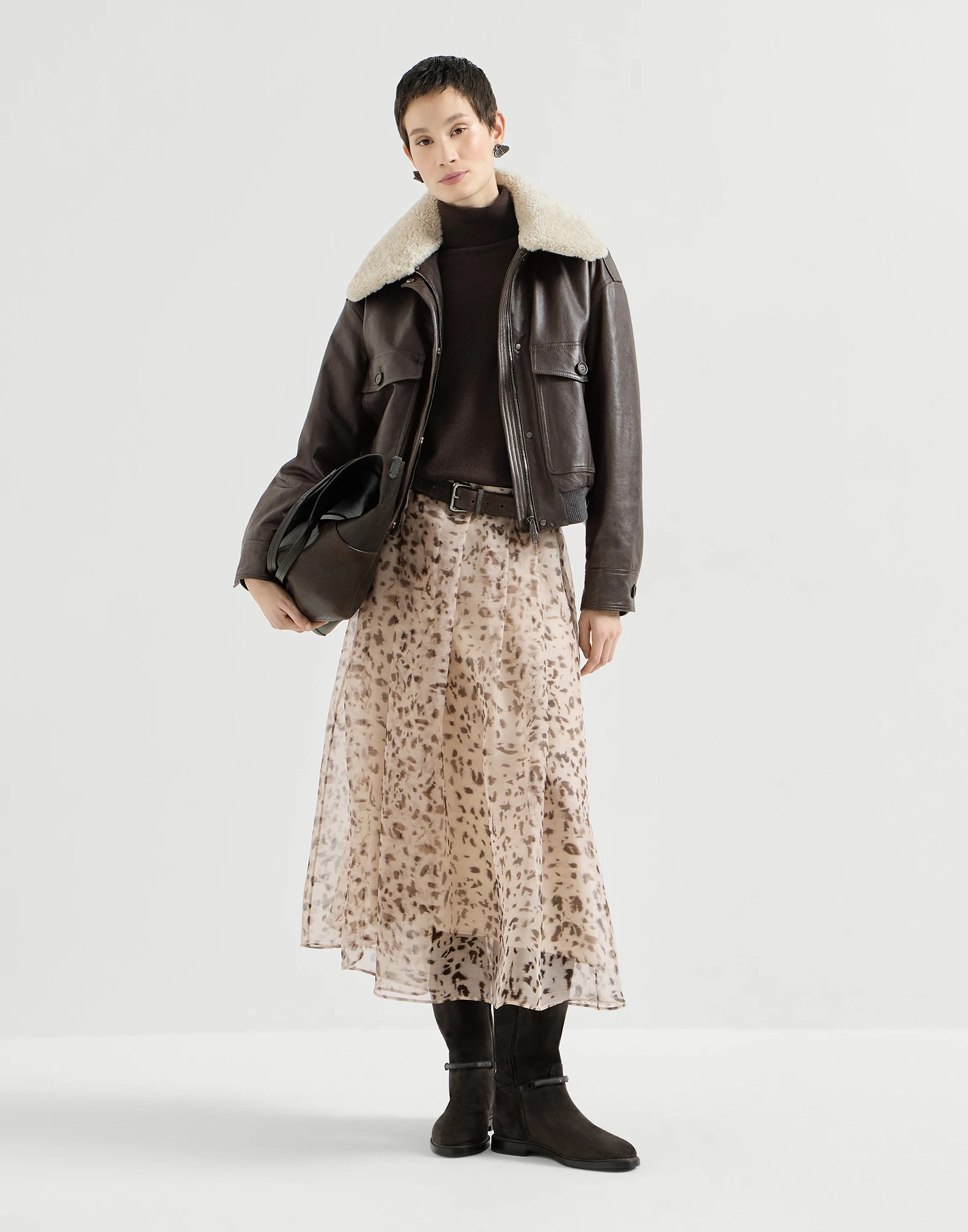 Falda Pleated en organza Lynx Print de seda