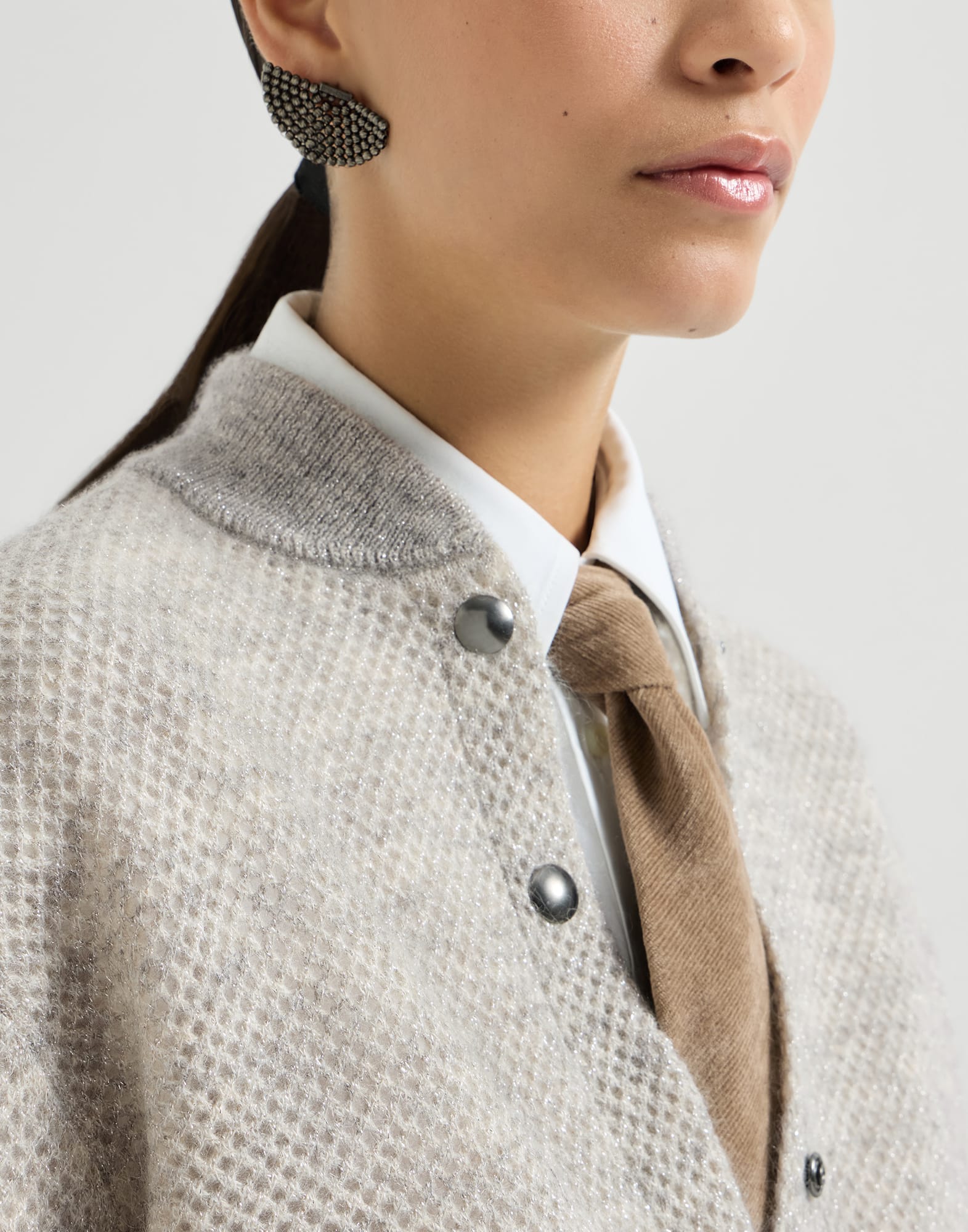 Sparkling mohair double-knit net cardigan