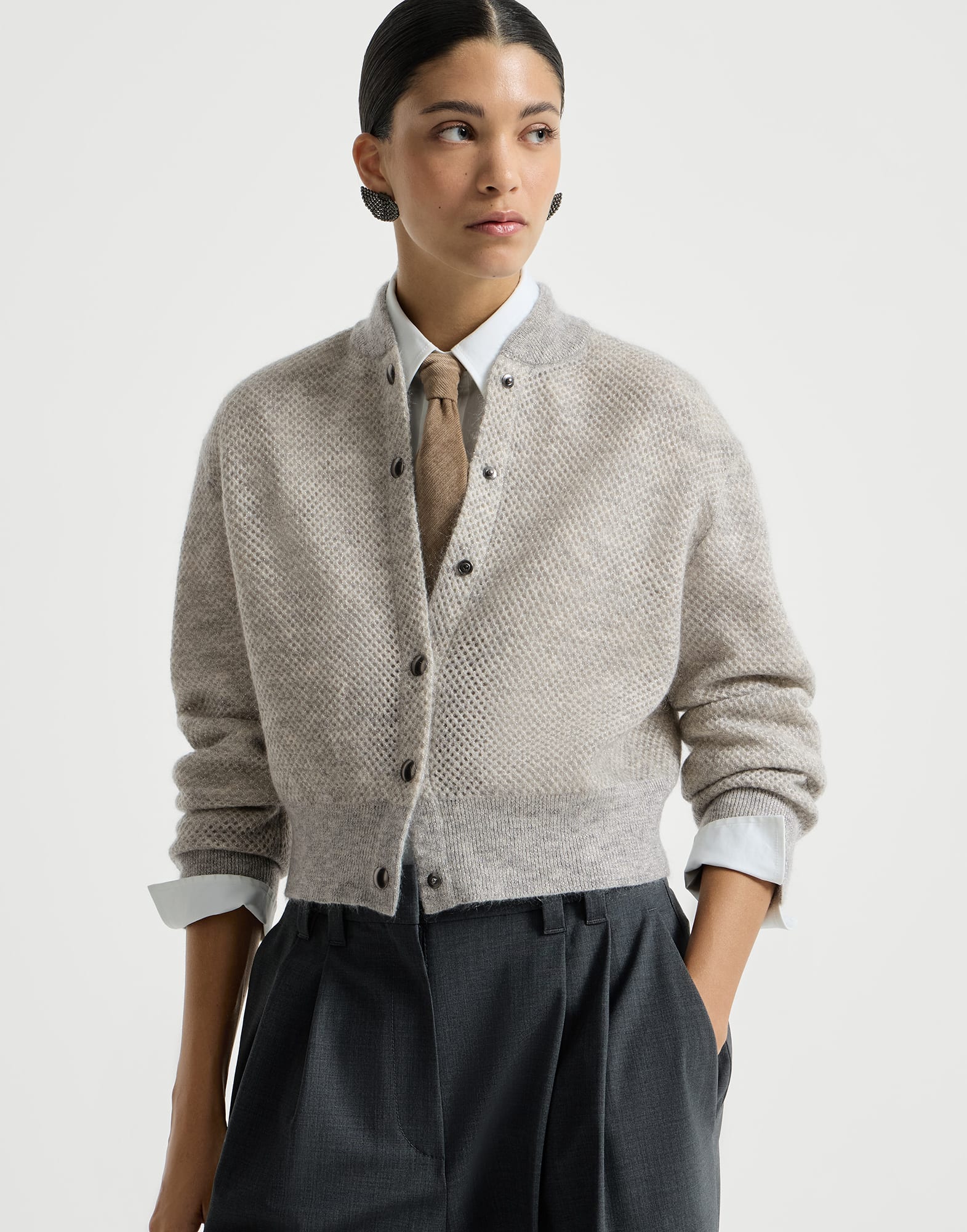 Sparkling mohair double-knit net cardigan
