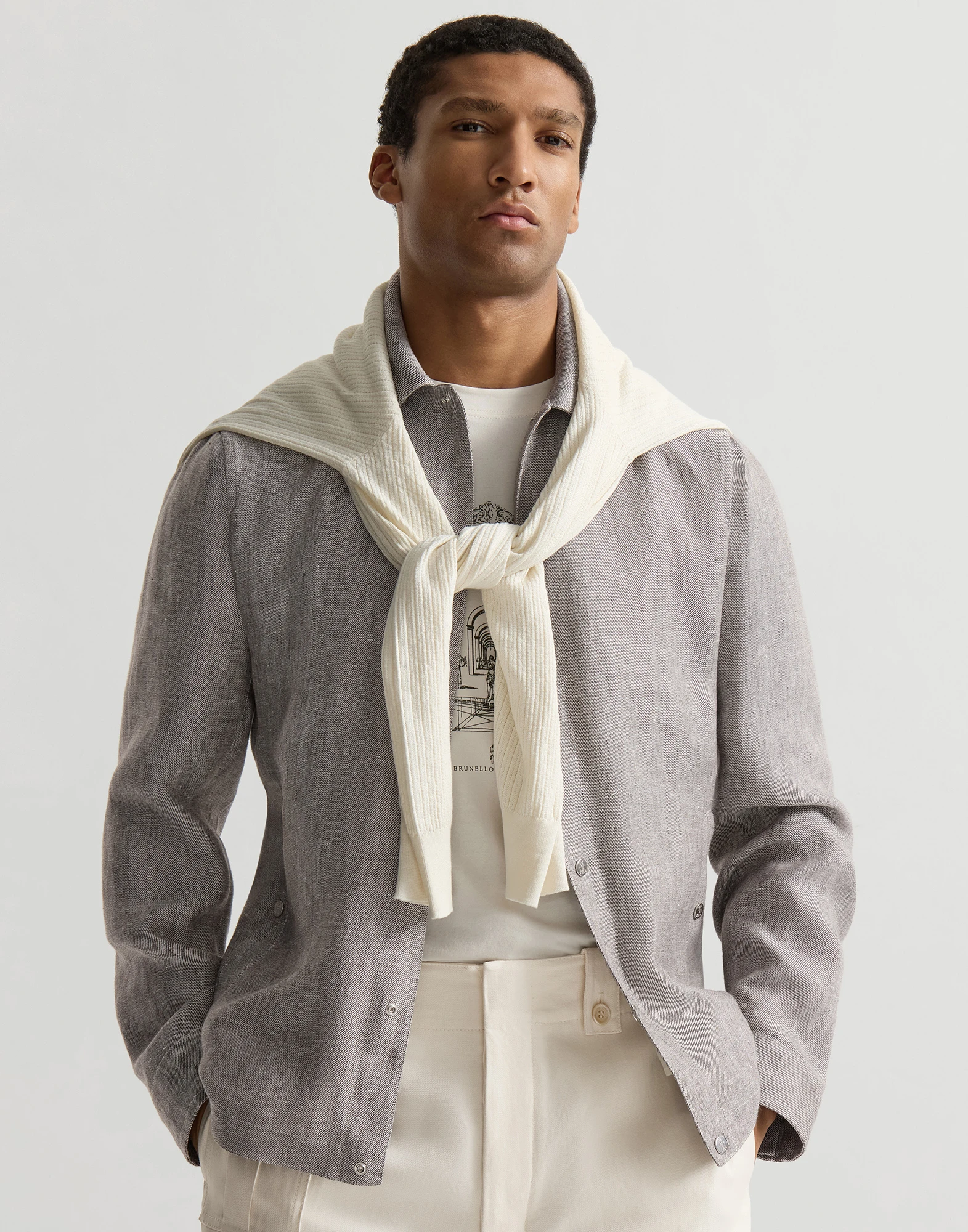 Chaqueta en tejido diagonal de cáñamo y lino