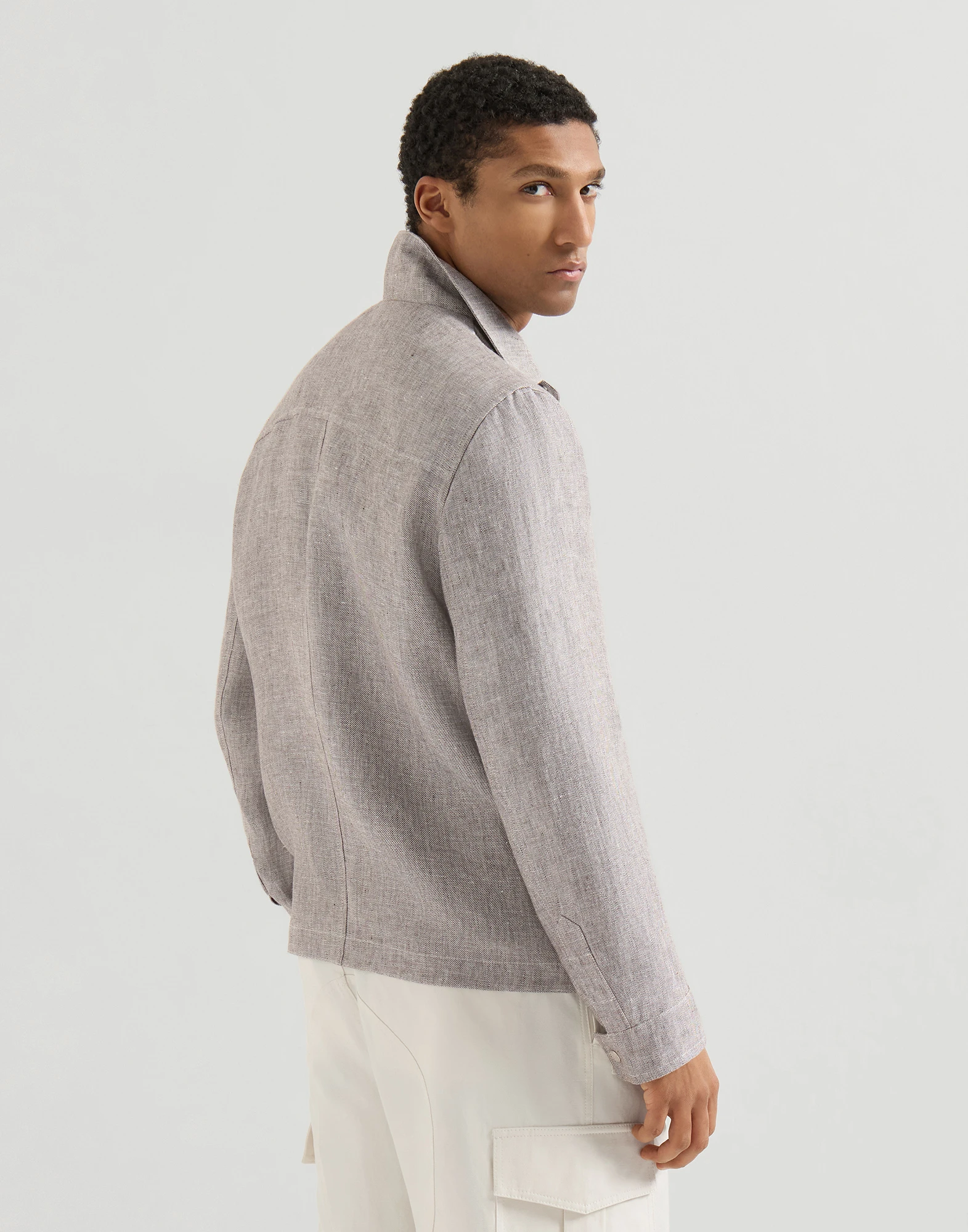 Linen and hemp diagonal outerwear jacket
