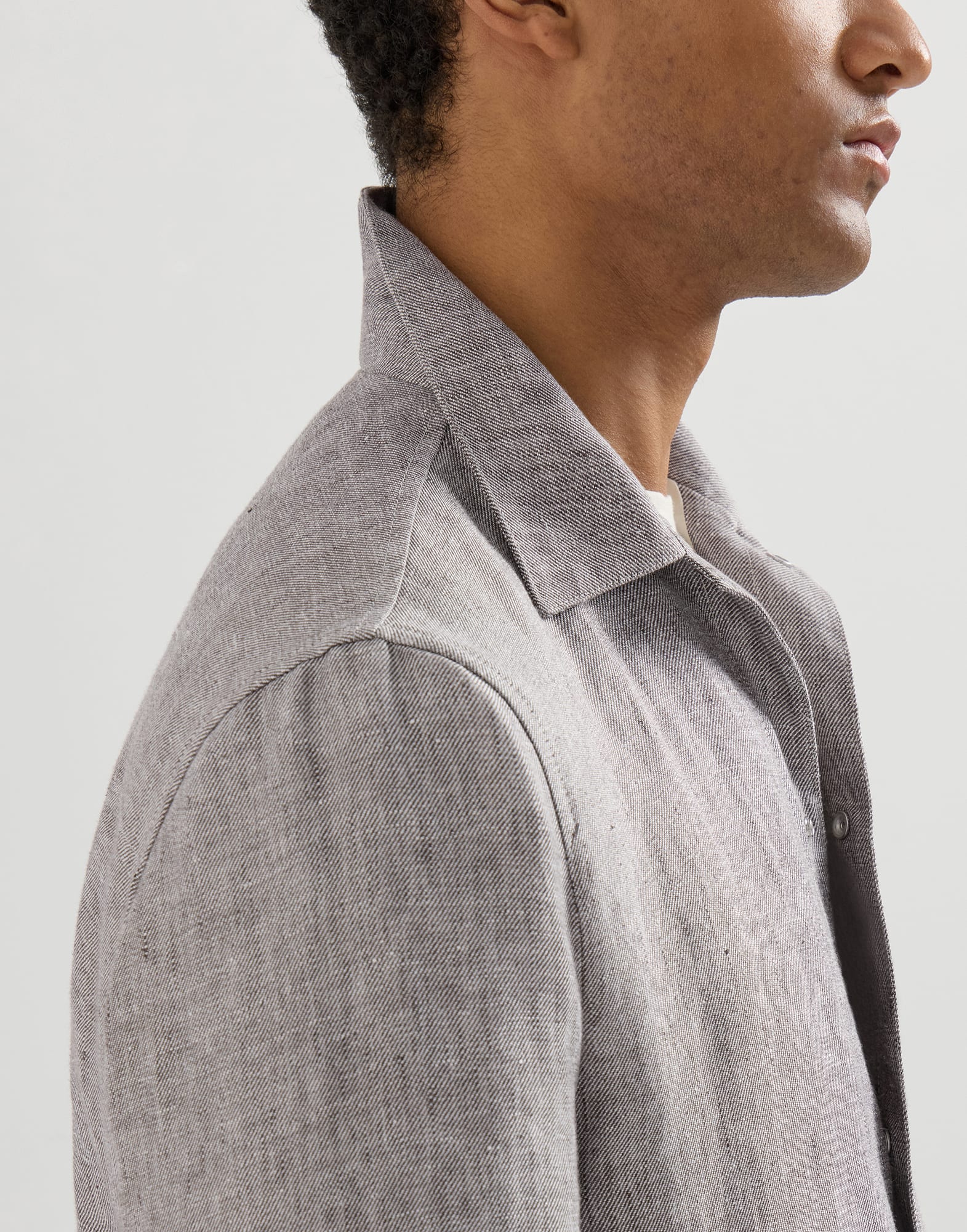 Linen and hemp diagonal outerwear jacket
