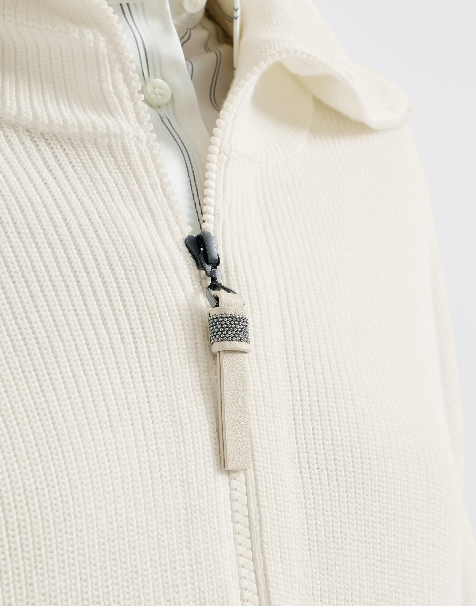 Cotton English rib sweater with shiny zipper pull