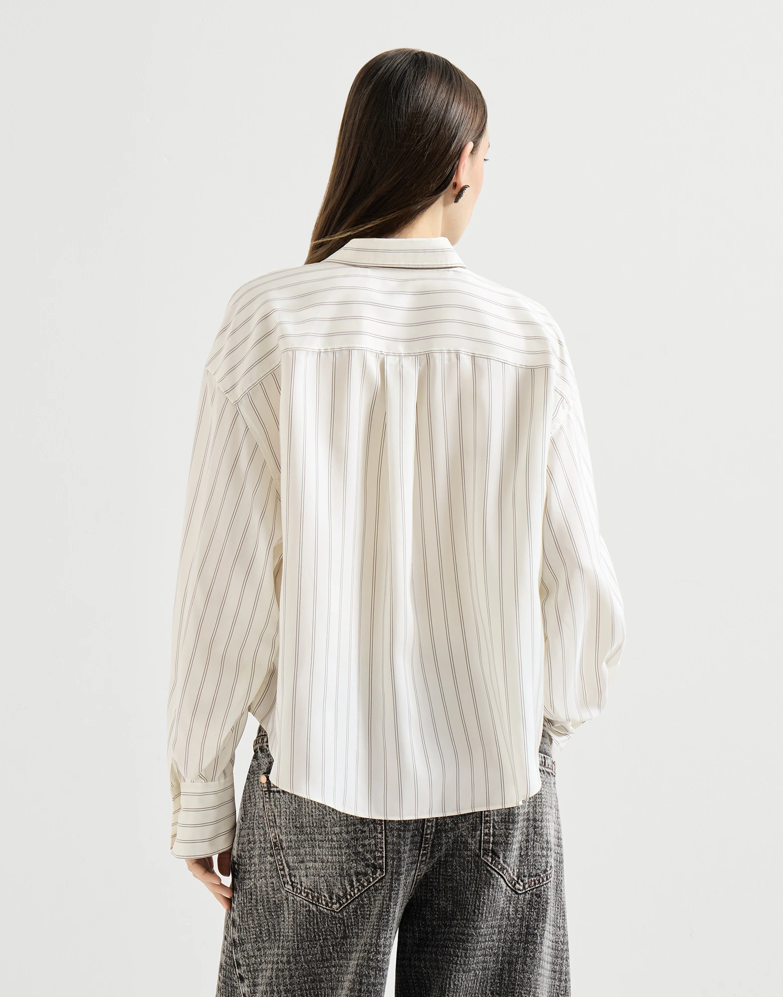 Camisa de popelina a rayas de seda con Monile