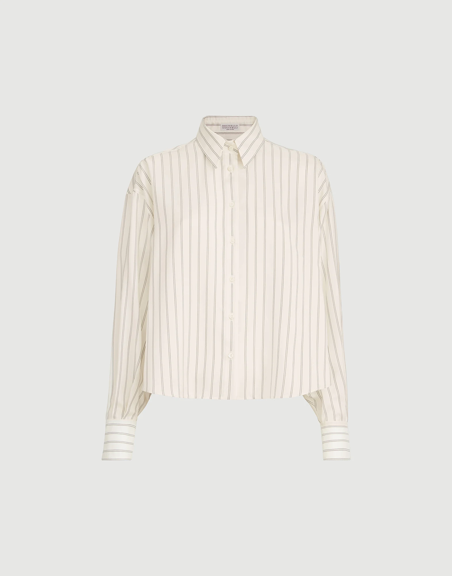 Camisa de popelina a rayas de seda con Monile