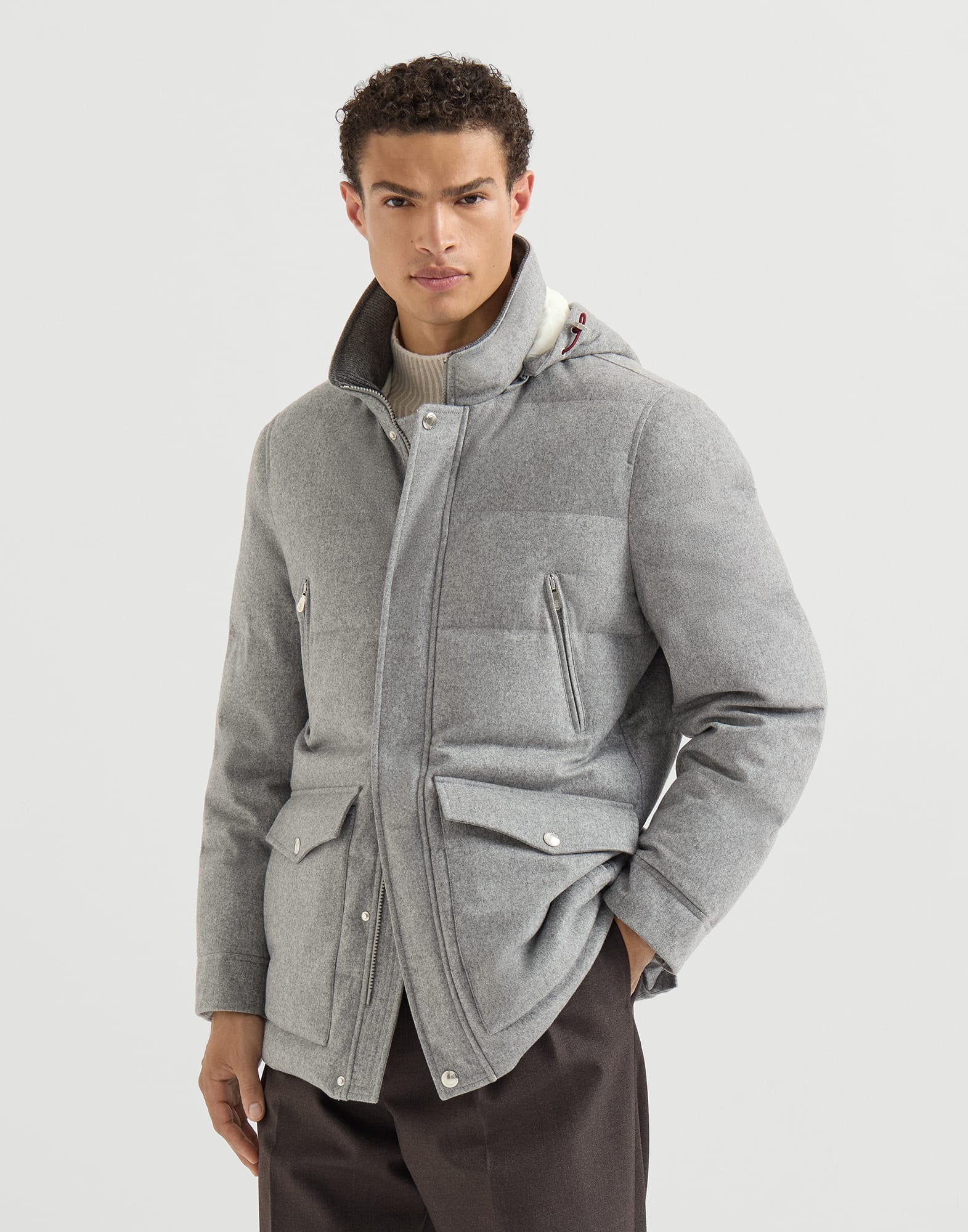 Parka en franela de lana membranosa con capucha desmontable