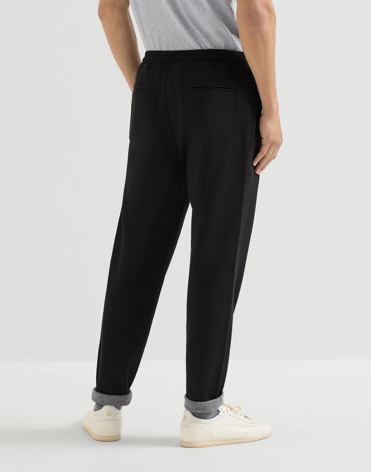 Cotton, cashmere and silk French terry double cloth trousers