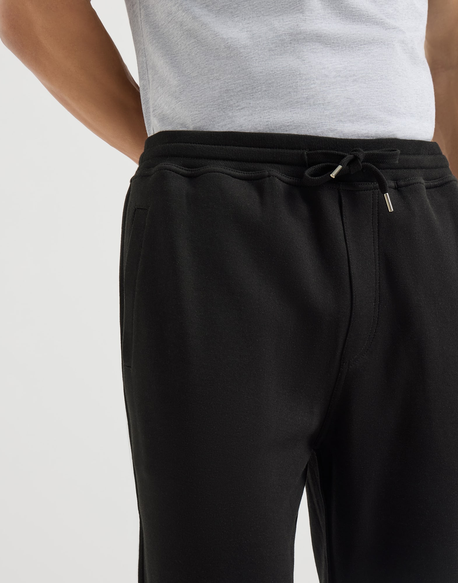 Cotton, cashmere and silk French terry double cloth trousers