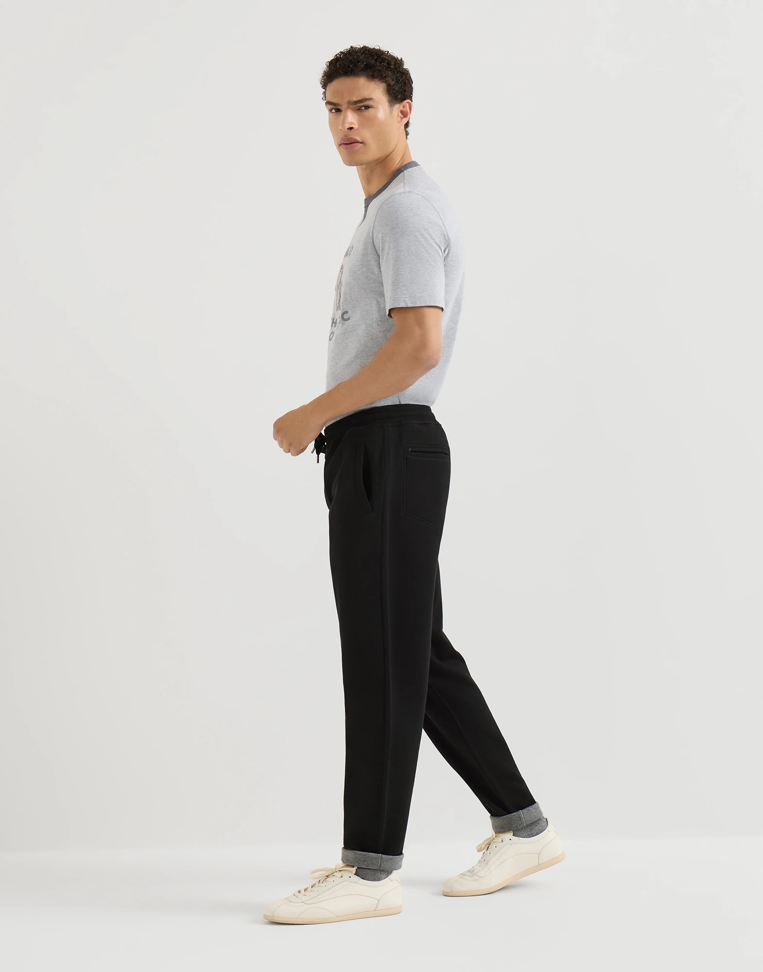 Cotton, cashmere and silk French terry double cloth trousers