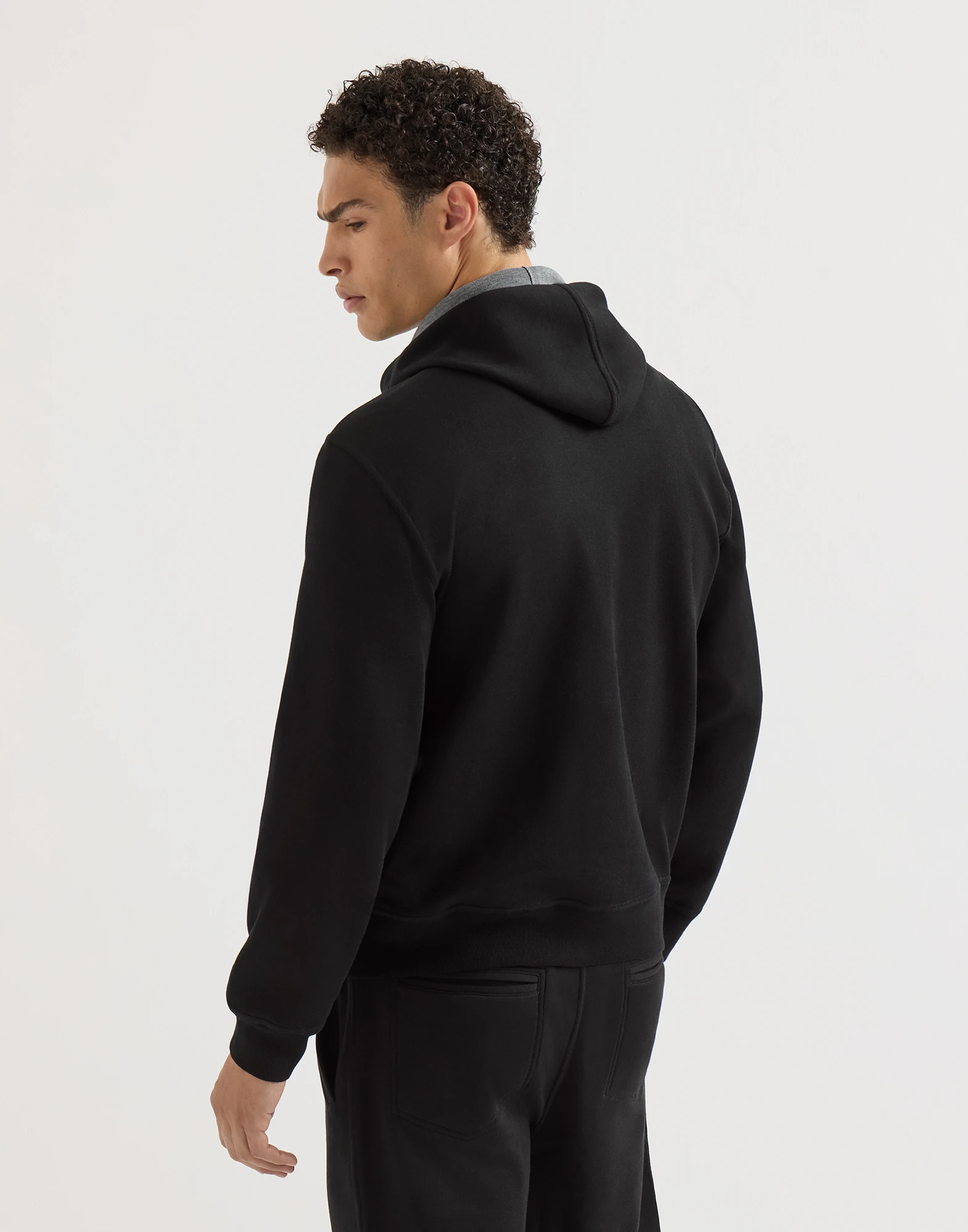 Sudadera en felpa doble de algodón, cachemir y seda con cremallera y capucha