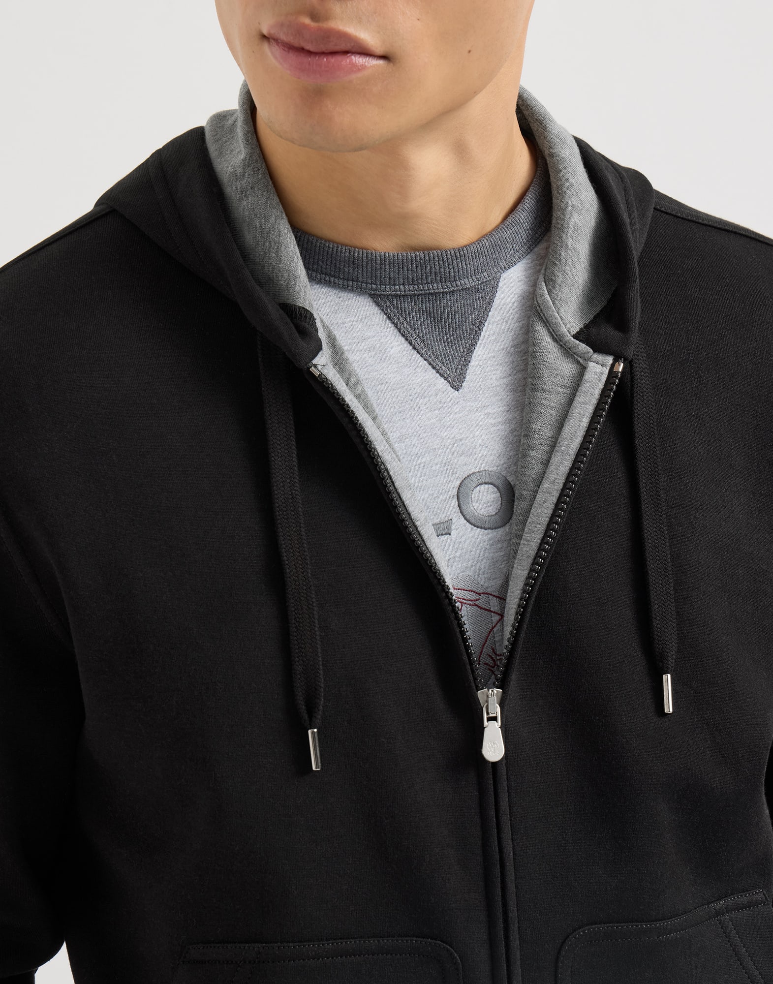 Sudadera en felpa doble de algodón, cachemir y seda con cremallera y capucha