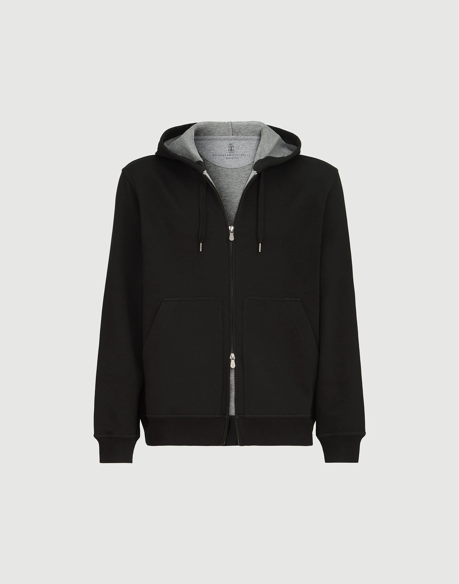 Sudadera en felpa doble de algodón, cachemir y seda con cremallera y capucha