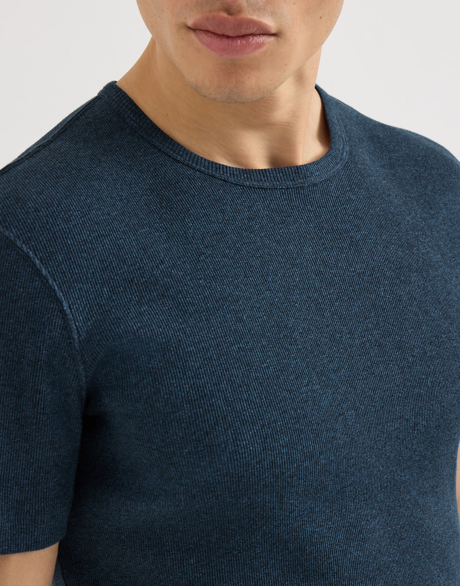 Denim-effect ribbed cotton jersey crew neck T-shirt