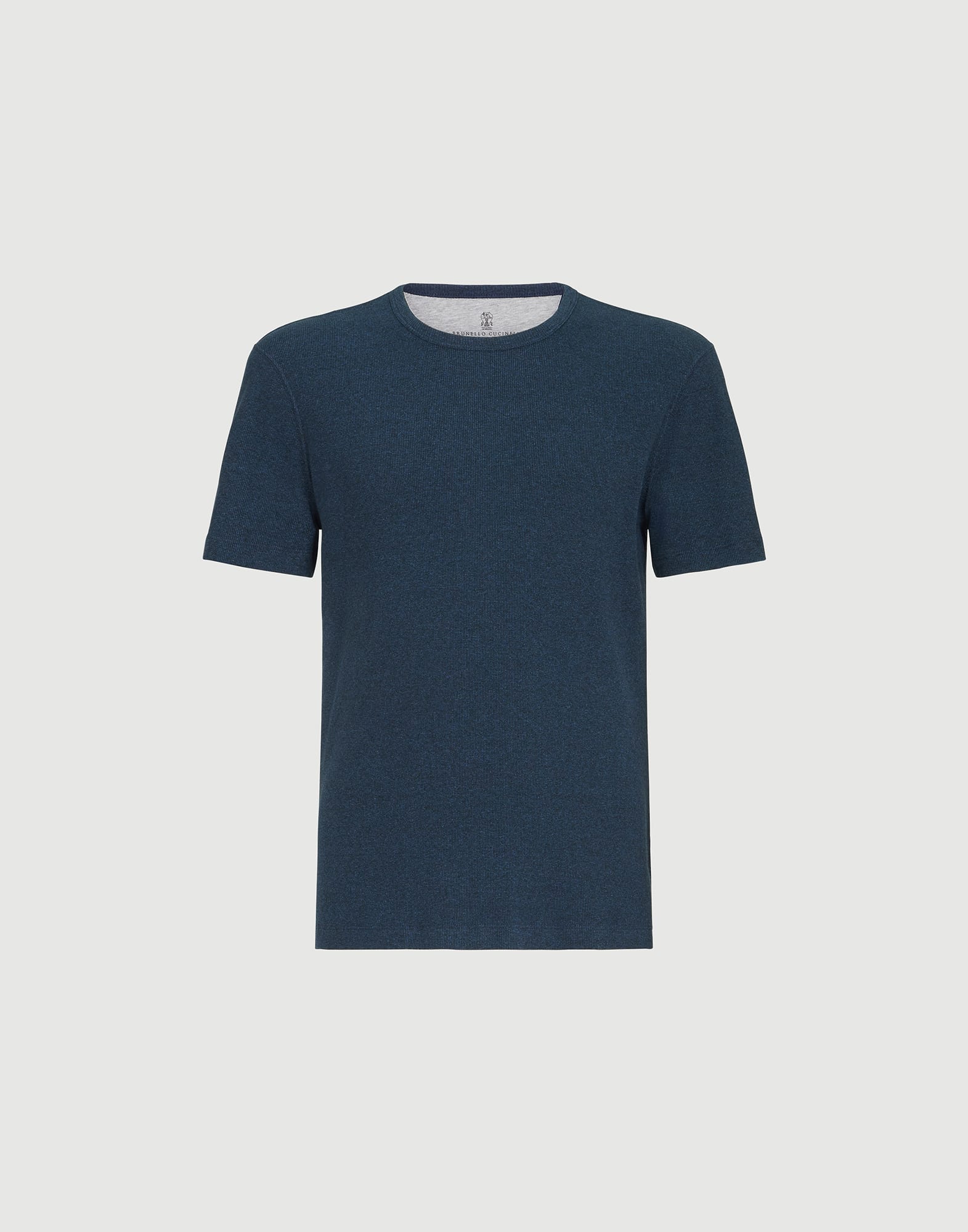 Denim-effect ribbed cotton jersey crew neck T-shirt